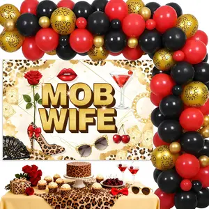 Mob Wife Bachelorette Balloon Arch Kit with Vinyl Backdrop for Old Money Leopard Bridal Shower