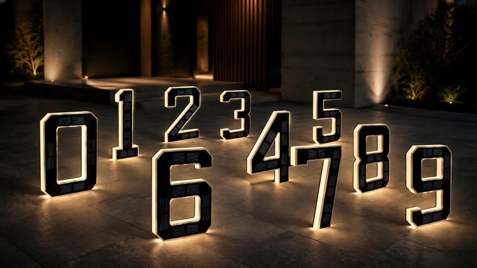 6.7 Inch Solar LED House Numbers - Waterproof Outdoor Address Signs, Multiple Style Options, Backlit Illuminated Exterior Modern House Numbers Light