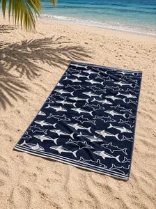 Oversized Designer Jacquard Printed Beach Towels (Pack of Two). Super Quality and Very Absorbent 100% Cotton Towel in Beautiful Colors (Sharks, 40x70)