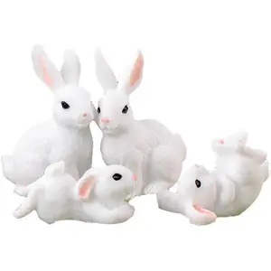 White Mini Resin Bunny Figurines Set - 4 Pack Resin Rabbit Statues for Indoor/Outdoor Decoration, Garden Tabletop Ornaments, Office Party Decor, Unique Gift Idea