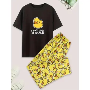 Men’s Fashion Duck Series Set, Comfortable Elastic Waistband, Casual Plaid Pants, Everyday Wear, Perfect Match GARMENTARY