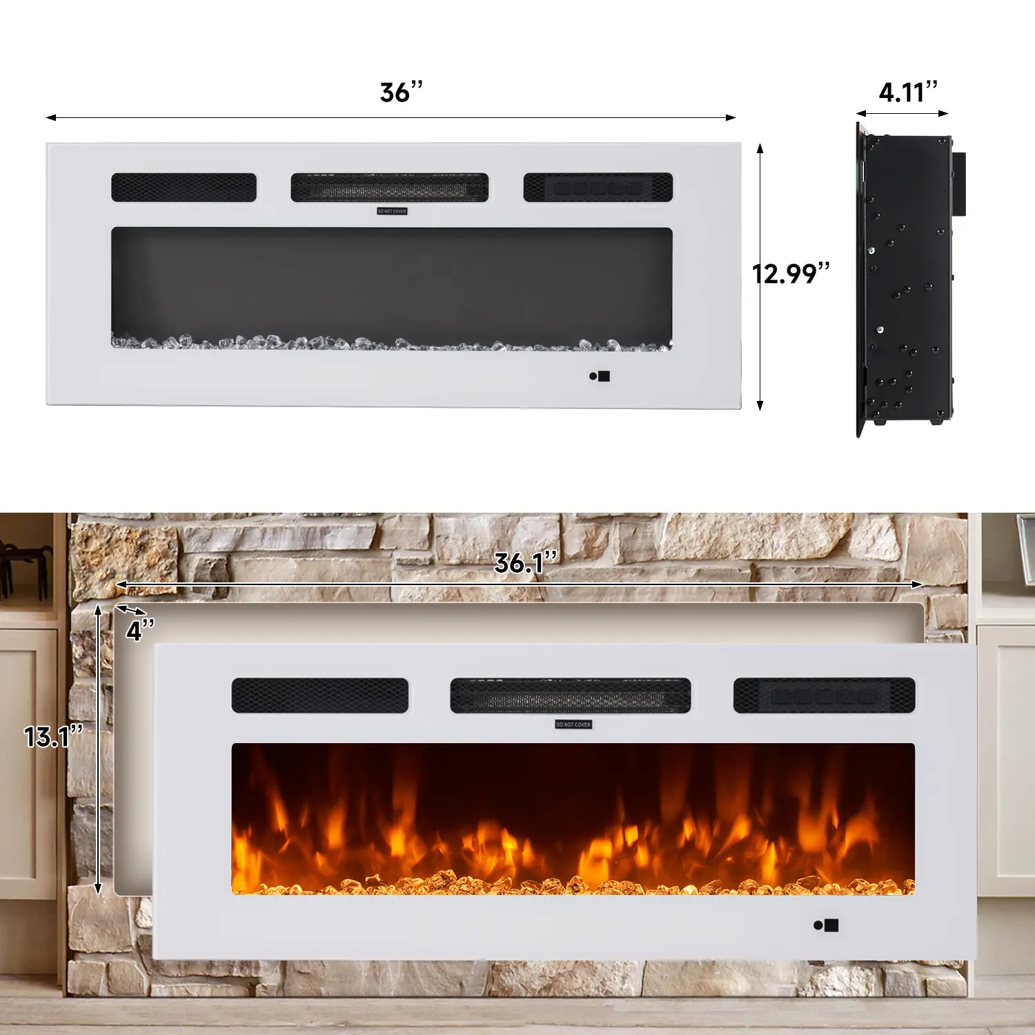 36” White Low /Crystal