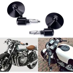Universal Black Motorcycle Aluminum Rearview Side Mirrors 7/8" Bar End For Cafe Racer,Bobber,Cruiser,Scooter (Black#1)