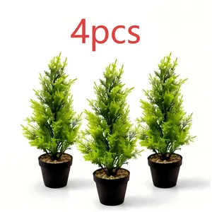 4-Piece Realistic Christmas Tree Mini Artificial Potted Plant, Small Desk Decor for Bedroom Office Apartment, No Assembly Needed