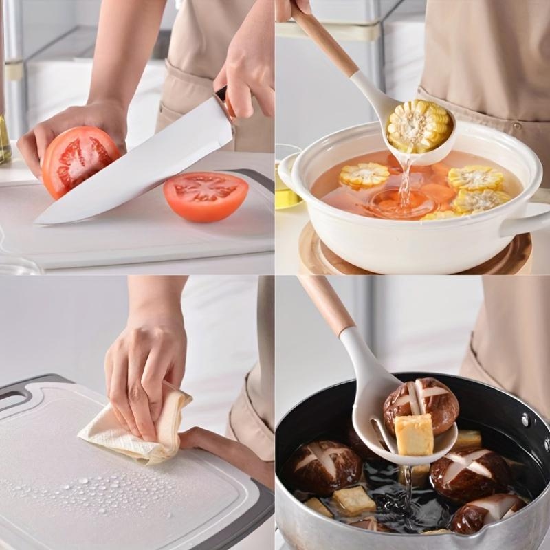 GalentinesDay Kitchen Utensils Set, 19pcs/set Including SiliconeCooking Utensils Set & Holder & Cutting Board,Non-stick Cookware Set, Modern CookingUtensils Set for Home Kitchen Black Wooden Spatulas Wooden Lid Spoon White Pink