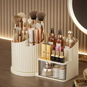 Rotating Makeup Brush Storage Box, Large Capacity Makeup Tool Storage Rack, Desktop Makeup Organizer for Bedroom Bathroom, Cosmetics Organizer Storage