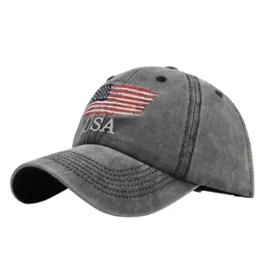 American Flag Embroidered Denim Baseball Cap