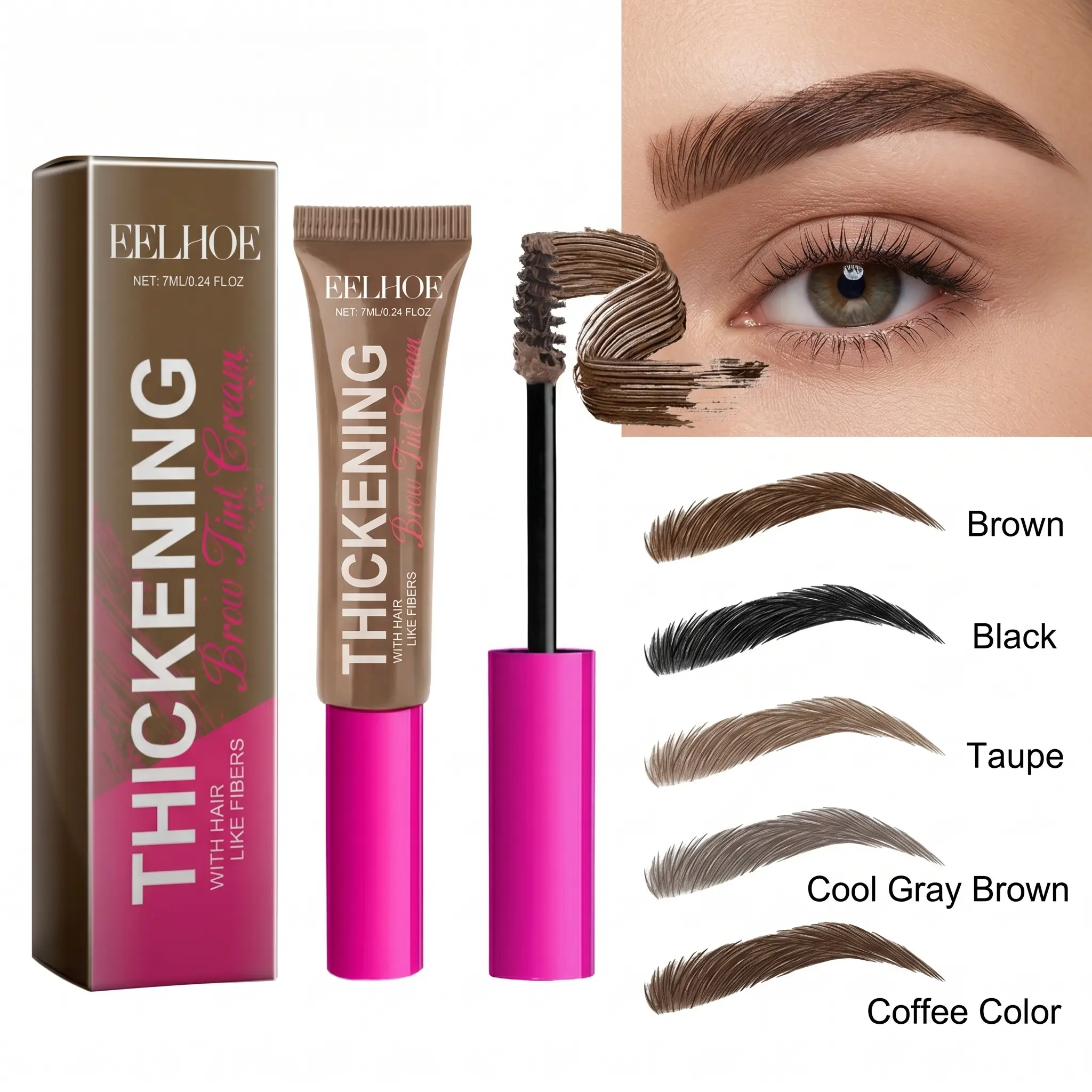 EELHOE Brow Fiber Gel - Waterproof Avocado Oil-Infused Cosmetic Eyebrow Product, Nourishing Lightweight Volume Eyebrow Gel for All Skin Types, Hydrating Long-Lasting Smudge-Proof Multi-Pack Beauty Product