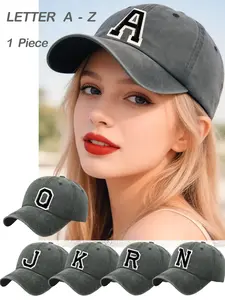 1 Piece Vintage Washed Baseball Cap A-Z Letters, Fashionable Adjustable Breathable Snapback Hat, Unisex Casual Wear for Beach Vacation Travel Daddy Hat, Custom Initials Hat