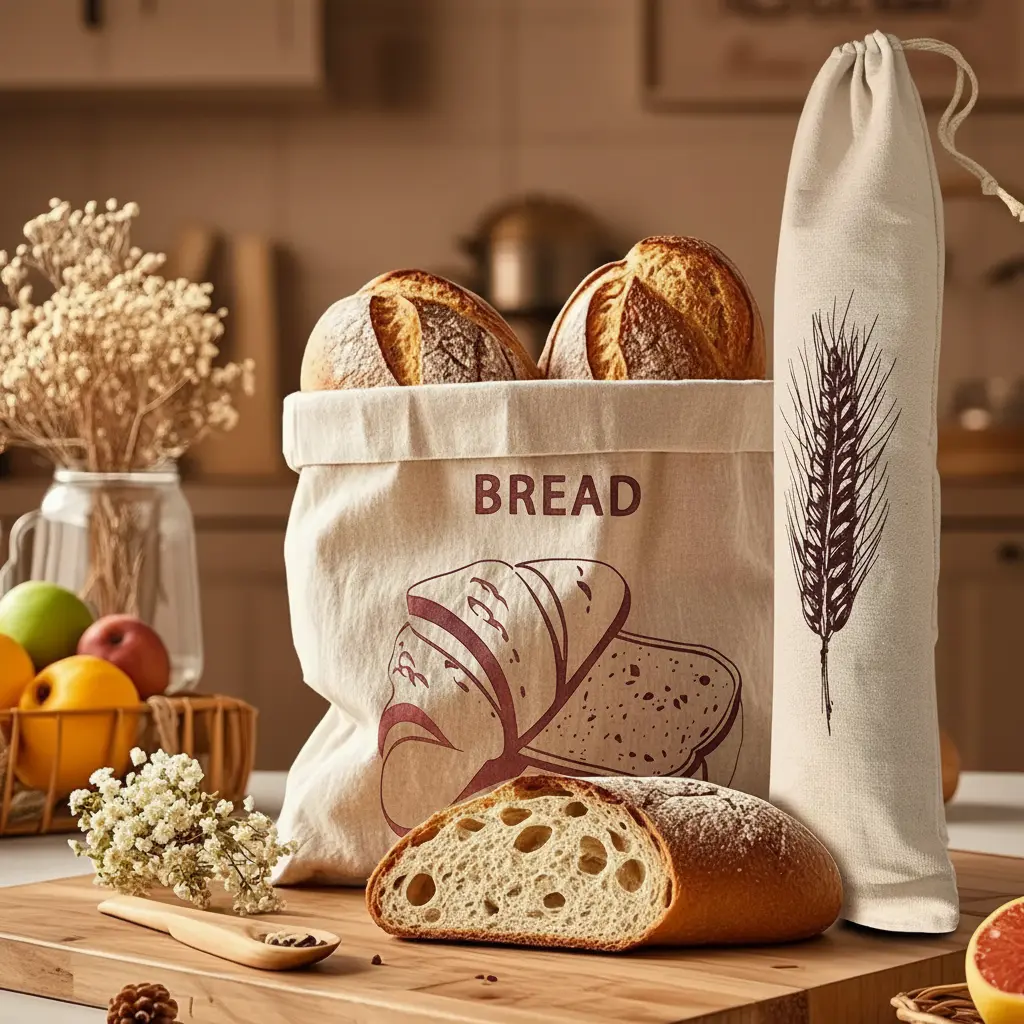 Linen-Cotton Baking Bread Storage Bags Set - Large Drawstring Loaf Keeper, Long Baguette Bag for Homemade Sourdough, Sustainable 0-Waste Kitchen Bakeware Gift for Bakers