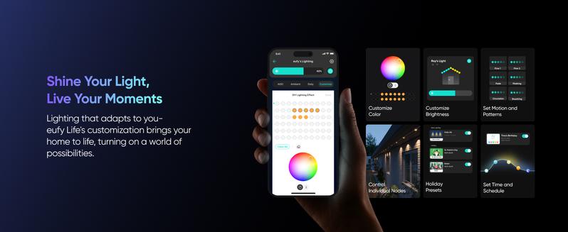 【Exclusive Bundle】eufy Security Permanent Outdoor Lights E22 With 60 Triple-LED Lights Smart RGBWW Lights Daily and Festive Up to IP67 Waterproof AI Lighting Themes for Christmas APP Control