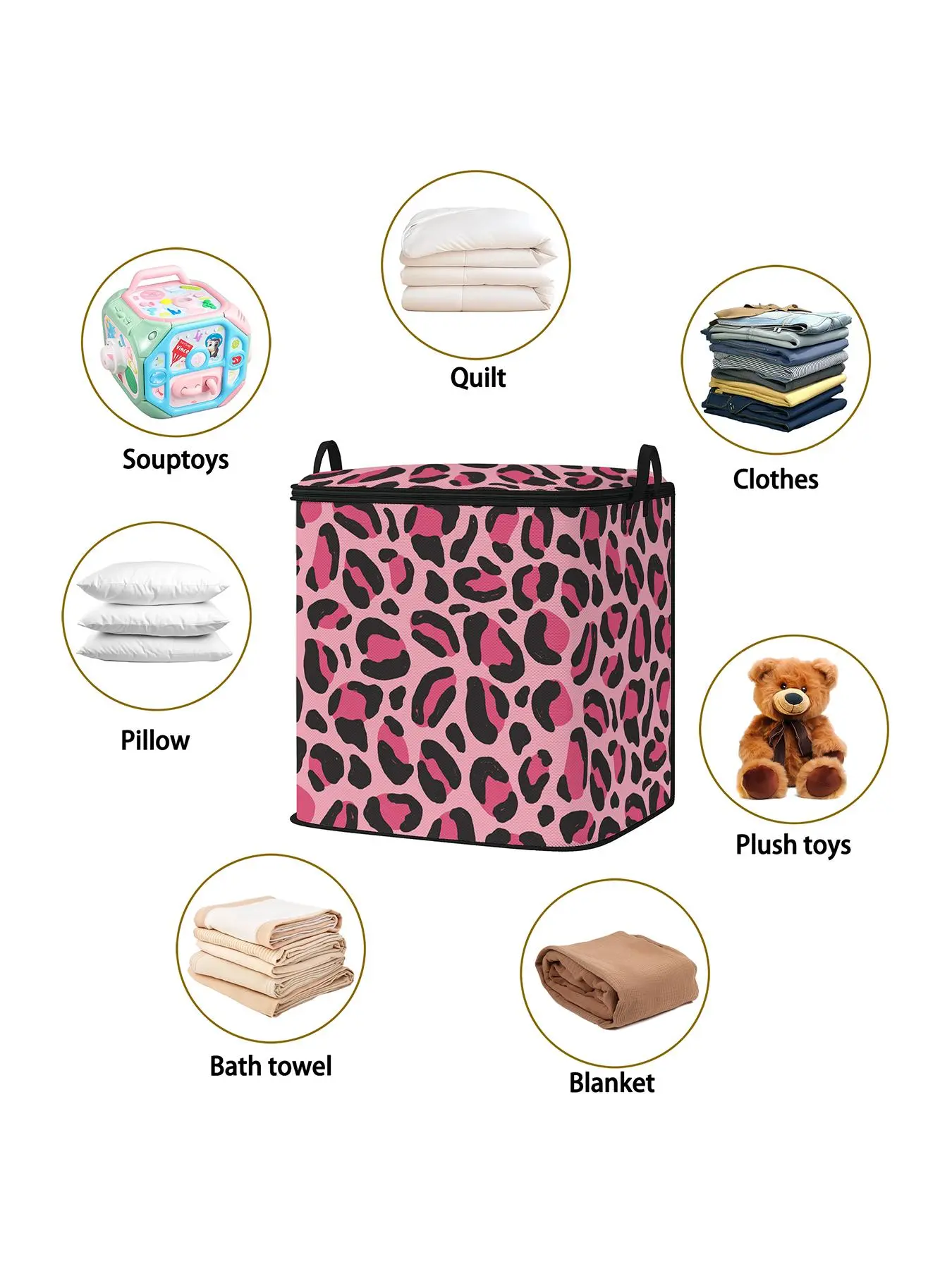 Random Leopard Print Large Capacity Clothes Storage Bag, Collapsible Clothes Storage Box with Zipper, Suitable for Blankets, Bedding, Home Organizer, Space Saver Bags, Versatile Storage Bag