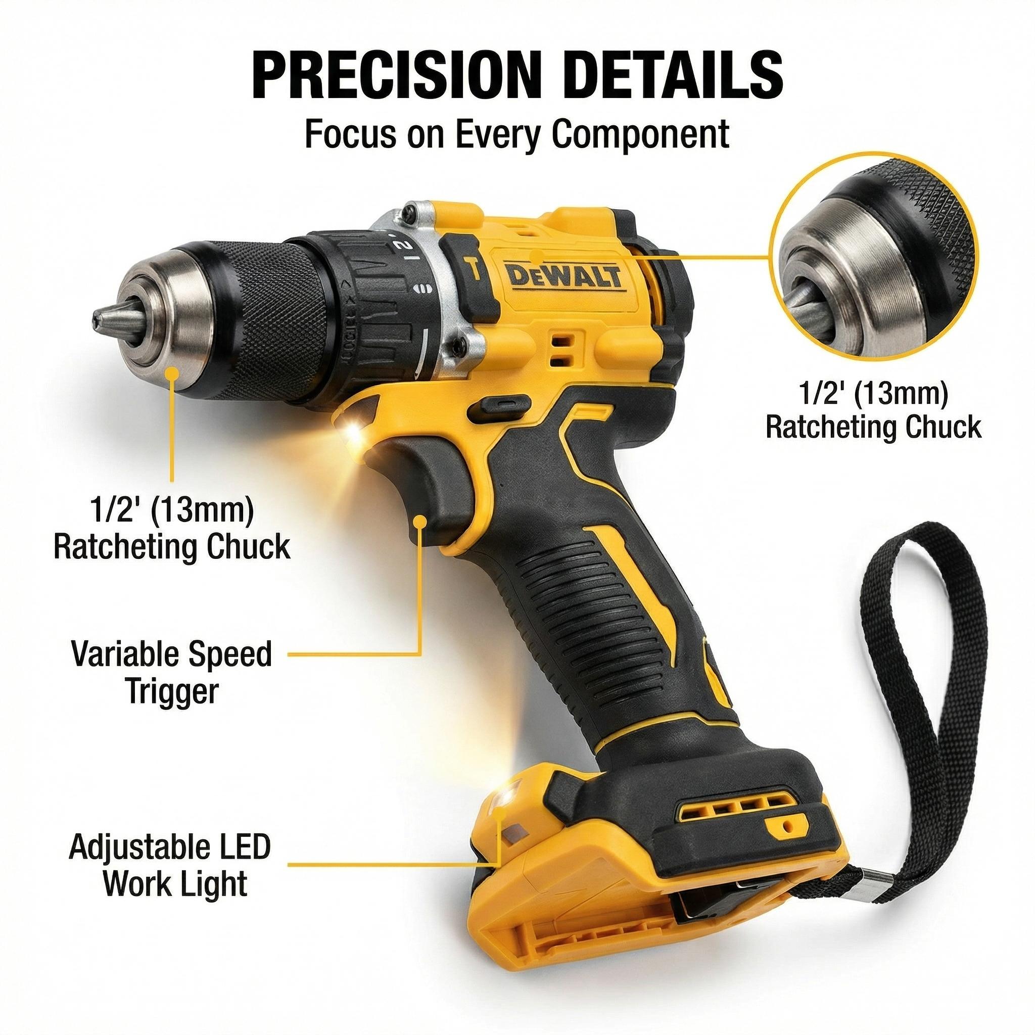 Dewalt DCF805 Cordless Impact Drill With Battery Charger Wood Metal Drilling Electric Wrench Makita Battery