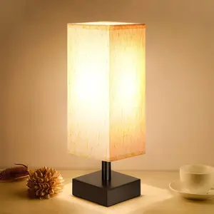 [New Deal] - Small Table Lamp for Bedroom - Bedside Lamps for Nightstand, Minimalist Night Stand Light Lamp with Square Fabric Shade, Desk Reading Lamp for Kids Room Living Room Office Dorm
