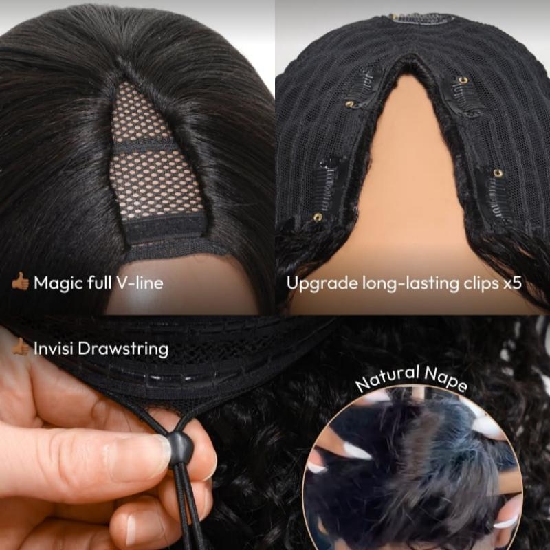 【New In】UNice EasiContour V Part Black to Reddish Brown Ombre Yaki Straight Wig with Upgrade Drawstring Glueless Human Hair Wigs Beginners Friendly Easy Intall