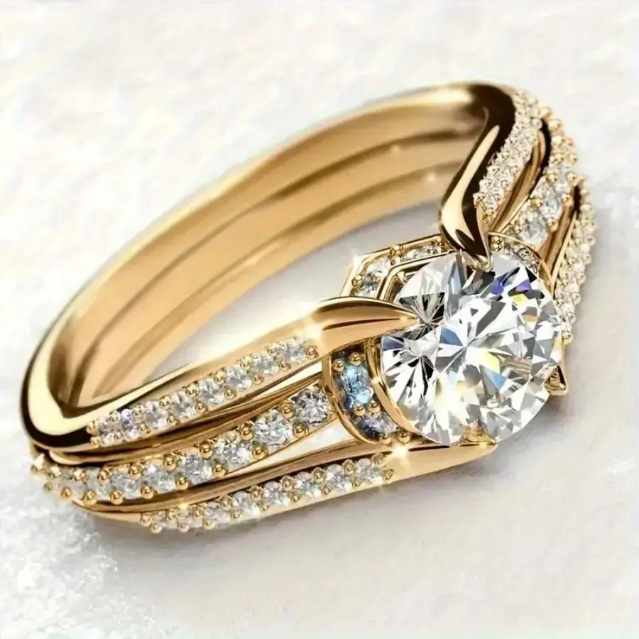 Elegant Engagement Ring with Sparkling Cubic Synthetic Zirconia, Luxurious Women's DuPé Jewelry, the Perfect Gift in Silvery or Rose Golden