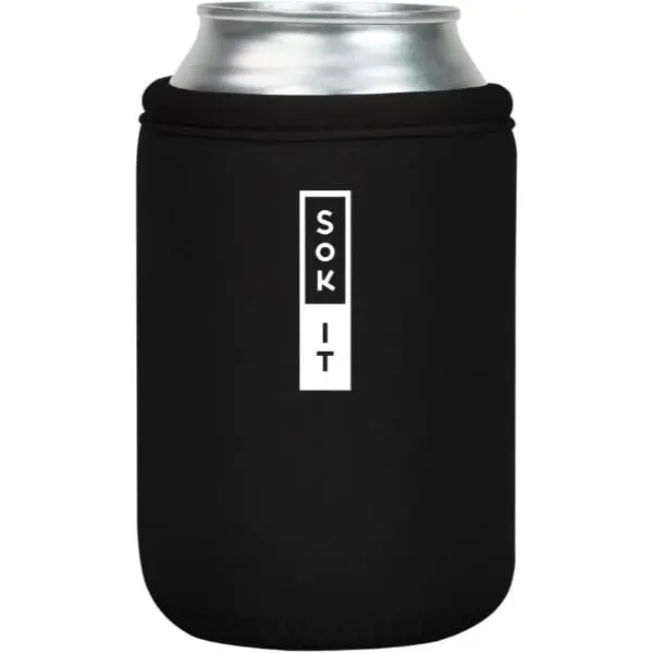 Sok-It 122319 Washable 12 oz Insulated Neoprene Can Sleeve, Black Cover for Beer & Soda Drinks