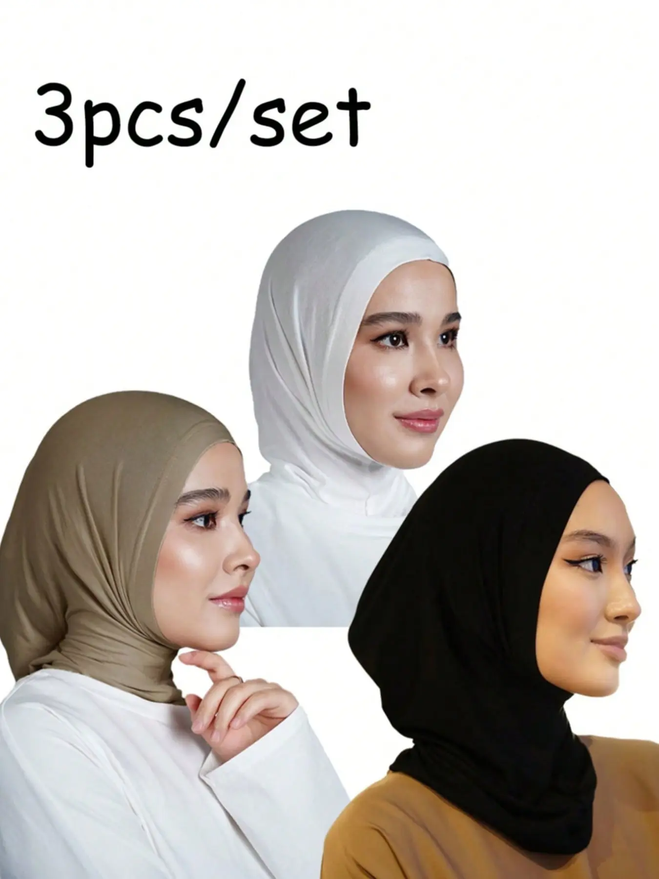 3pcs Simple Style Solid Color Jersey Muslim Hijab, Soft Elastic Fabric, Comfortable Wear, Stretchable Hijab, Modal Material, Suitable for All Occasions
