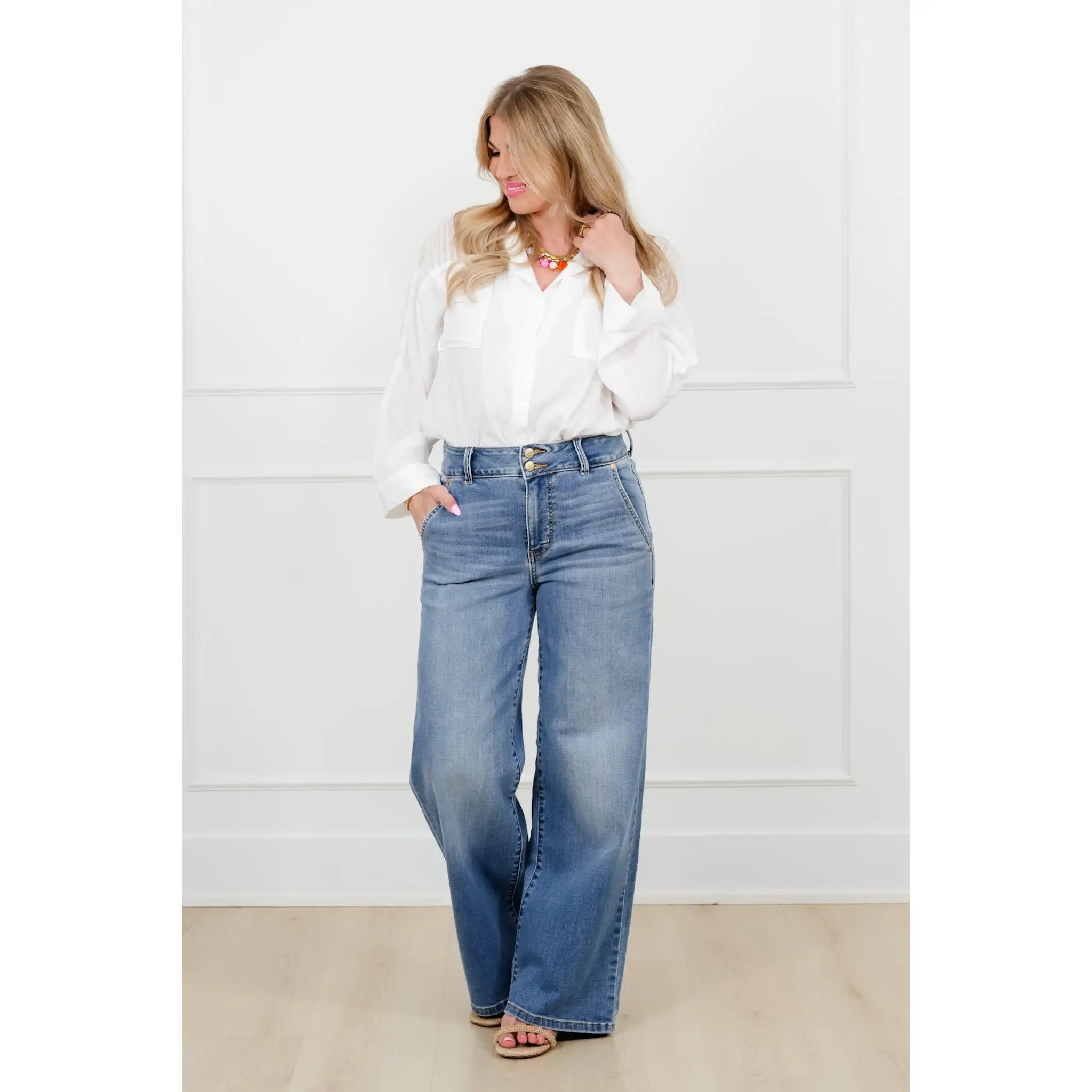 Judy Blue High Rise Medium Wash Multiple Inseam Column Jeans with Trouser Styling Judy Blue High Rise Medium Wash Multiple Inseam Column Jeans with Trouser Styling