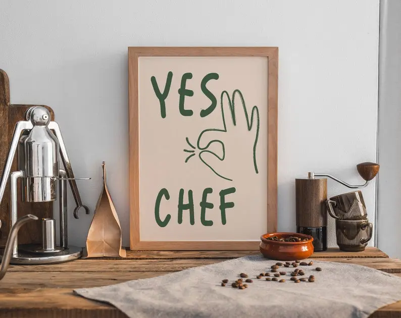 Yes Chef Poster Poster, Kitchen Wall Art, Chef Print, Typography Print, Gift For Chef, Minimalistic Kitchen Print