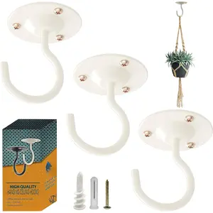 Ceiling Hooks for Hanging  3 Pack -  Hanger Indoor Hanging Hooks Metal  Bracket Iron Lanterns Hangers for Wind Chimes (White 3 Pack)
