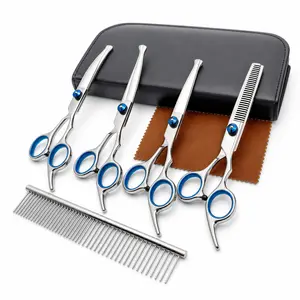 Professional 6-in-1 Pet Grooming Scissors Set ️ | Home groom pet hair | comb set | professional dog | Safety Round dog pet cat shear | Sharp & Durable | Dog & Cat Hair Cutting Kit |