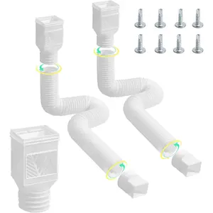 VEVOR Rain Gutter Downspout Extensions, 2-Pack Flexible Downspout Extender, Down Spout Drain Extension Extendable from 22" to 63", Gutter Extensions with Adapters, for Rainwater Drainage, White