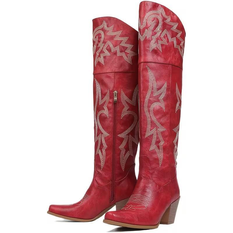 EROCALL Women's Western Cowboy Boots Embroidery Chunky Block Heel Cowgirl Boots Side Zip Pointed Toe Knee High Boots Cowgirl Boots Thigh High Wide Calf Embroidered Western Cowboy Boots SpringStatements EROCALL Women's Western Cowboy Boots Embroidery Chunky Block Heel Cowgirl Boots Side Zip Pointed Toe Knee High Boots Cowgirl Boots Thigh High Wide Calf Embroidered Western Cowboy Boots SpringStatements