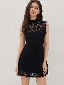 Cider Lace High Neck Mini Dress