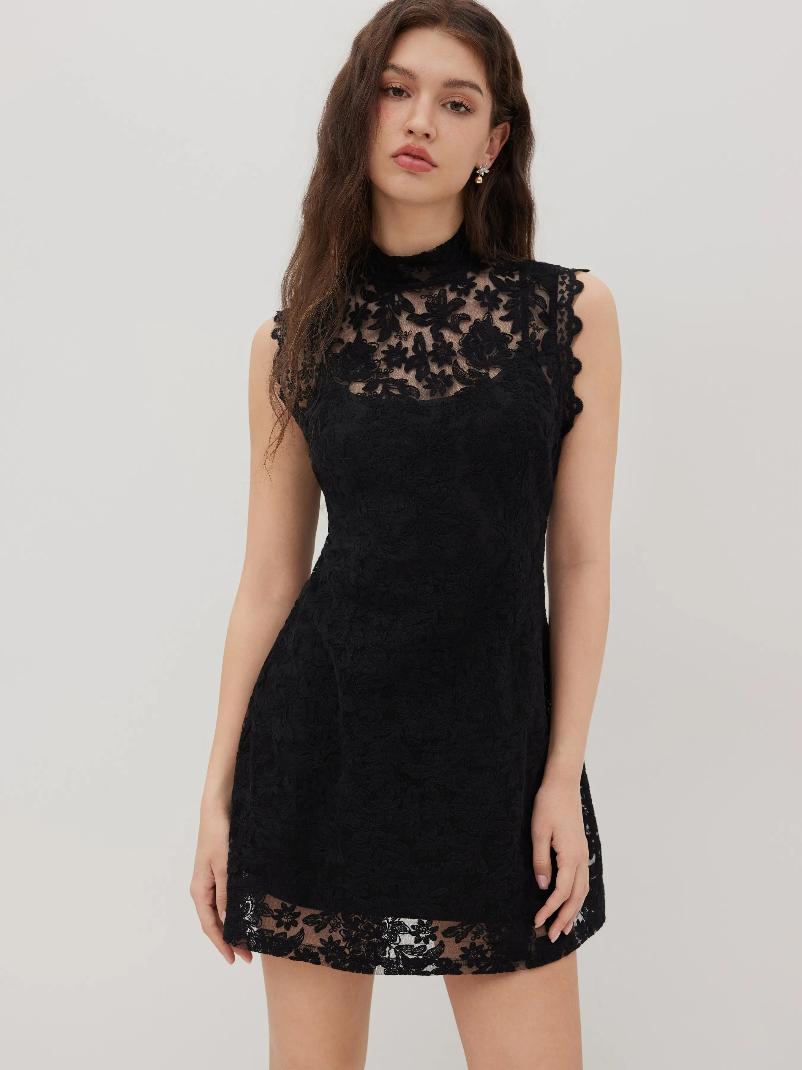 Cider Lace High Neck Mini Dress