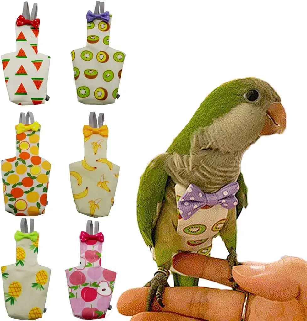 6 Pieces Bird Diapers, Washable Reusable Parrots Nappy with Waterproof Inner Layer Soft Small Pet Birds Flight Suit for Budgie Parakeet Cockatiel