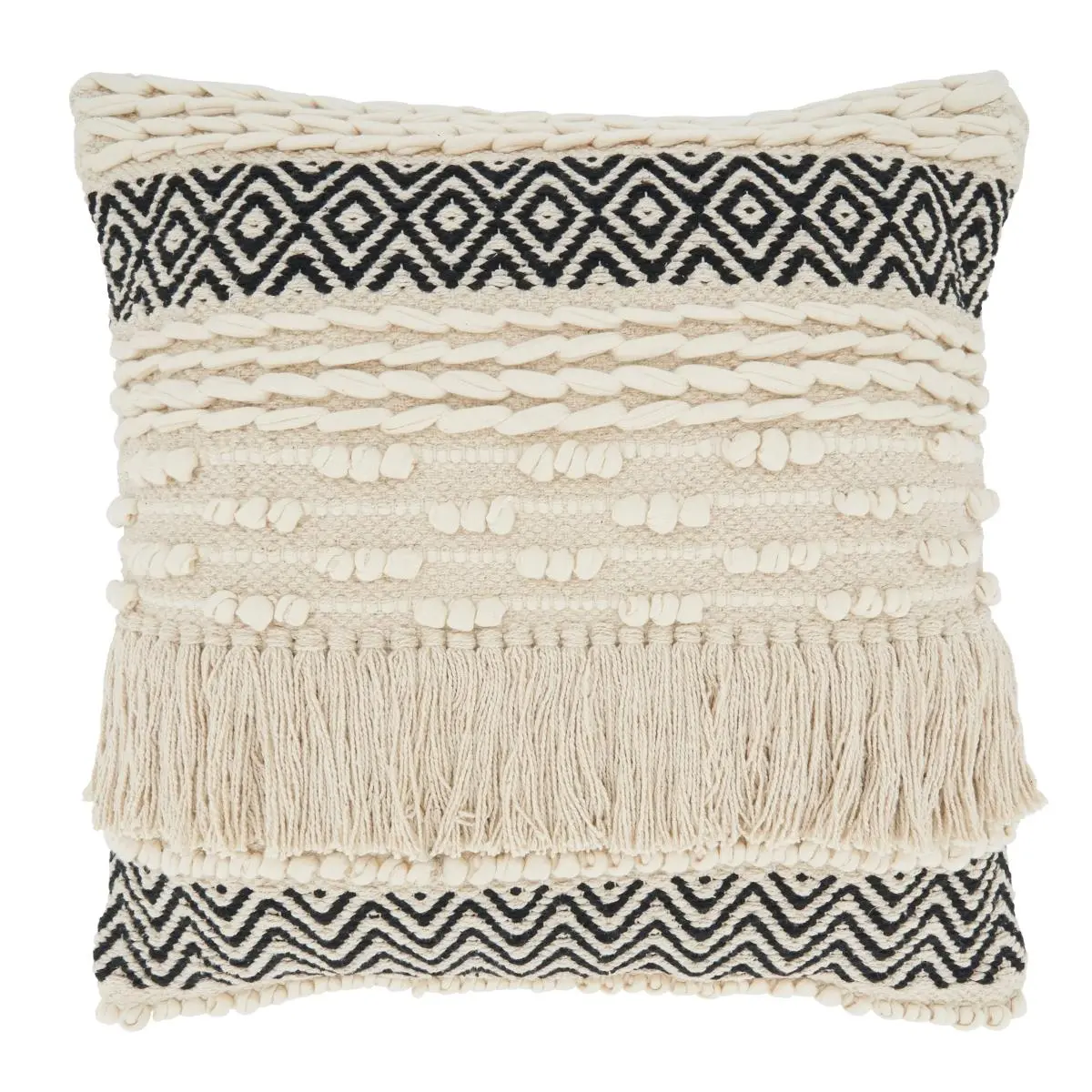212 MAIN 18 in. Multi-Textured Moroccan Design Square Throw Pillow with Down Filling, Natural Color, Square Shape