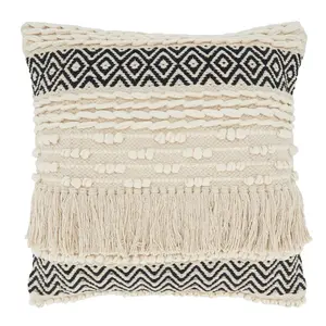 212 MAIN 18 in. Multi-Textured Moroccan Design Square Throw Pillow with Down Filling, Natural Color, Square Shape