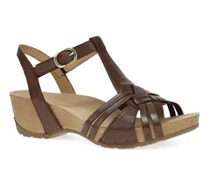 Dansko Tia Brown Milled Burnished Leather Sandal