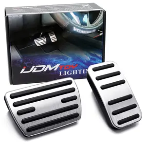 iJDMTOY 2pc Set Track Racing Design Silver Aluminum Foot Pedal Covers For Honda Civic CR-V Accord, For Acura ILX TLX RDX MDX