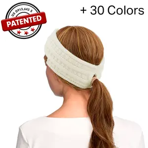 Solid Ribbed Ponytail Headband for Women