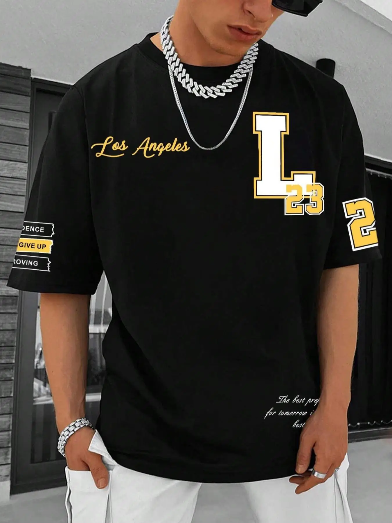 Men's Plain / Letter & Number Print Drop Shoulder Tee, Regular Fit Casual Fashion Soft Comfy Half Sleeve Round Neck T-shirt for Summer, Menswear for D