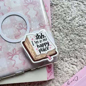 Aesthetic Bookish Phone Grip, Shh I'm Reading Happy Place Accessory, Gift for Romance Readers, Kindle Paperwhite Holder, Cute Book Lover Merch, Reading Habit Gift
