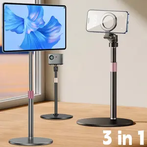 3 in 1 Magnetic Tablet & Phone & Camera Stand for MagSafe, 360° Rotating Desktop Desk Phone Holder Mount Stand Bracket with Metal Ring for All Phone Model, Height Adjustable for Home Office Video Recording Desktop Accessories, for 1/4" Action Camera