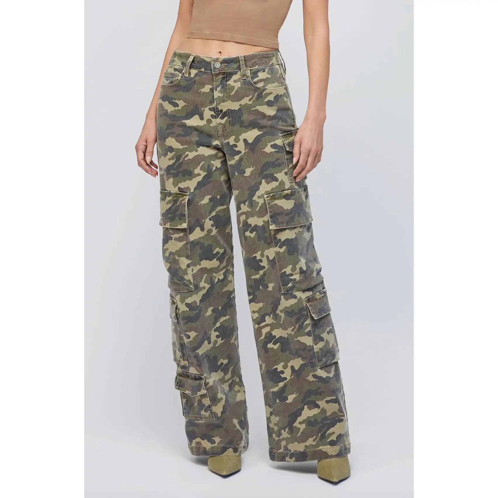 Camo High Rise Cargo 32" Inseam Wide Leg
