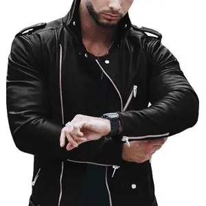 2025 New Brown Autumn Winter European American Fashion Plus Size Zipper Moto Leather Jacket Men's Outerwear