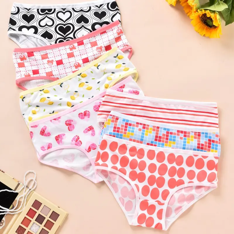 Women's 7pcs Heart & Cartoon Bear Print Knicker Set, Womenswear Breathable Graphic Panty, Cartoon Printed Underwear for Daily Wear, Women's Underwear, Comfort Lady Panties, Casual Soft Panties, Soft Comfy Panties, Breathable Stretch Panties