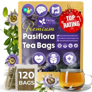 【FreshDrinkUS】 120 Pasiflora Pasion Flower Tea Bags, 100% Natural & Pure Pasiflora Passion Flower. Passion Flower Herbal Tea. Pasiflora Flower Tea. No Sugar, No Caffeine, No Gluten, Vegan. Beverage