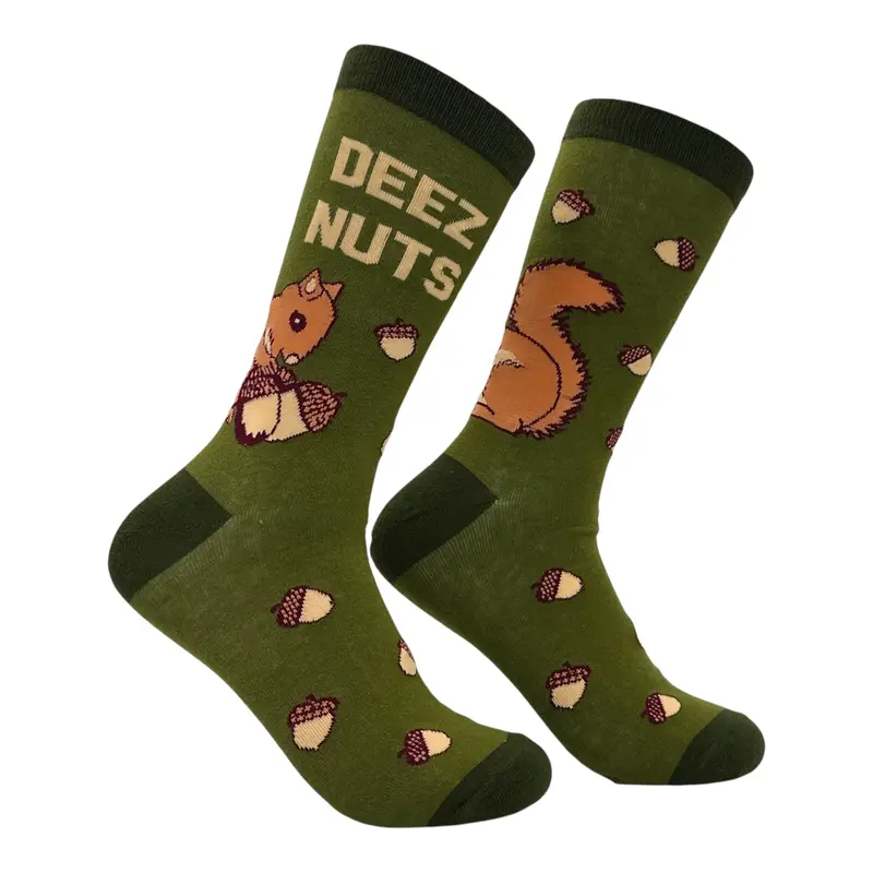 Men's Deez Nuts Socks Funny Sarcastic Squirrel Graphic Novelty Footwear for Men Funny Graphic Socks Comfortable Fitted Spandex Cotton