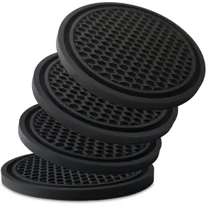 Car Cup Holder Coaster 4 Pack - Non Slip & Shockproof,Flexible PVC Rubber Insert for Car/Truck/SUV/Van (2.75"x0.2") Universal Fit Auto Cup Holders Accessories for Women and Man (Black)