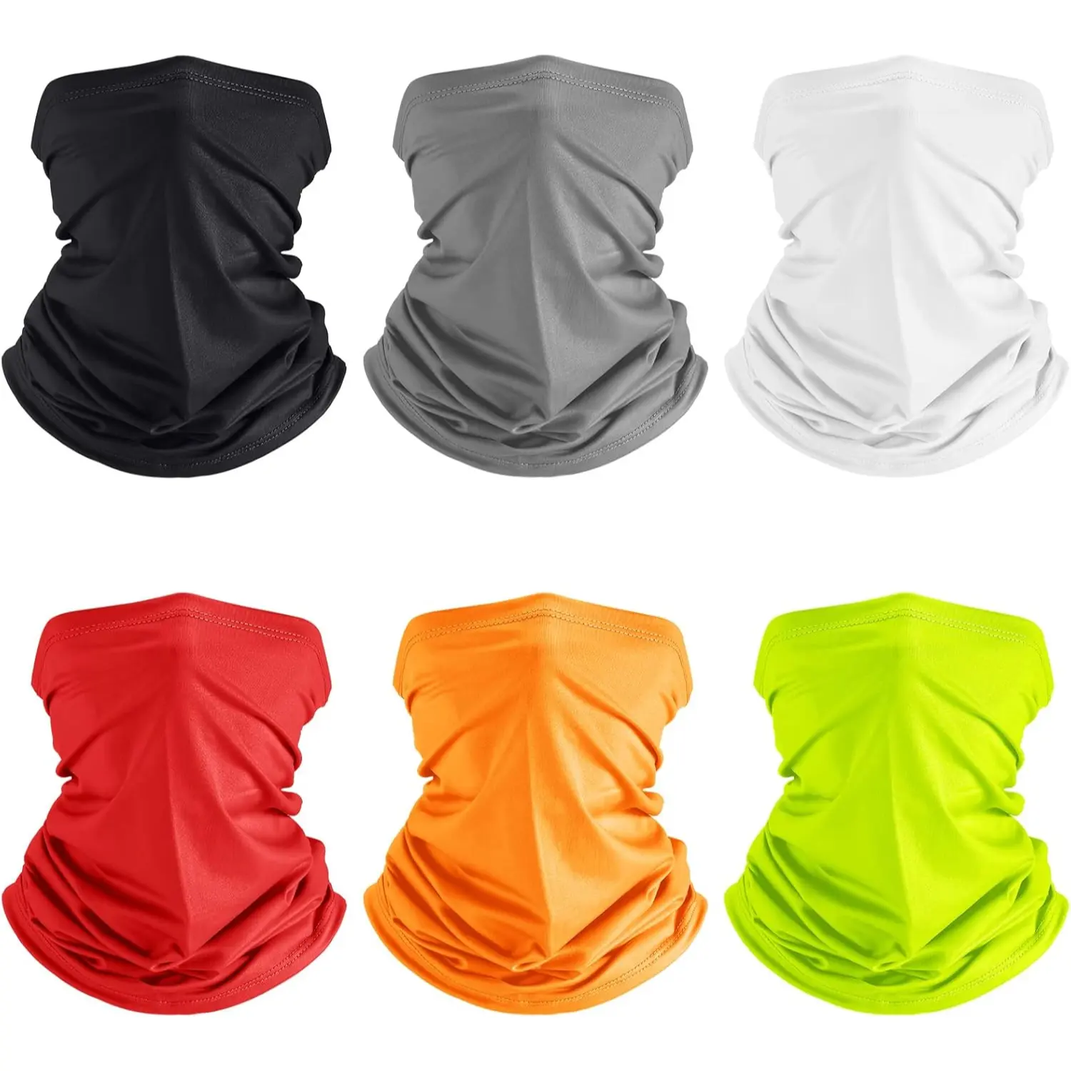 Plain Stretch Elastic Cooling Neck Gaiter Face Mask - UV Sun Protection, Breathable Bandana Scarf Face Cover for Outdoor Sports (1 Size, Pack of 6),  Unisex Breathable Face Covering Facecovering