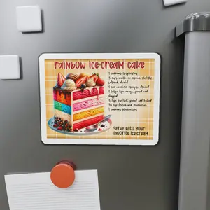 Rainbow Ice Cream Cake Recipe Magnet, Die-Cut Kitchen Decor, Fun Gift for Bakers