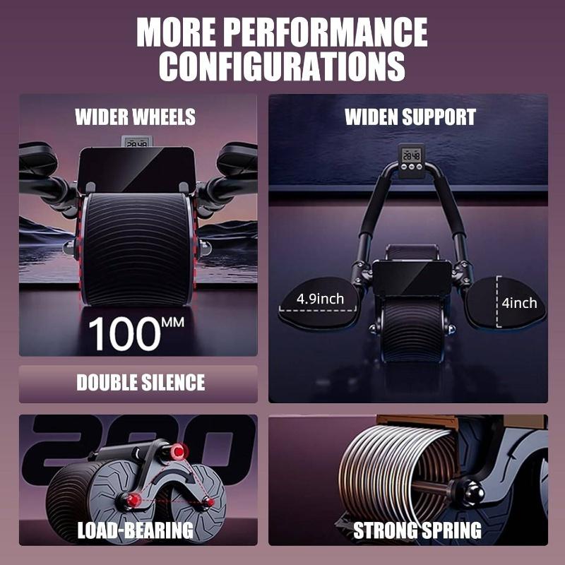 Ab Roller with Timer and Rebound Spring – Includes Knee Mat for Home Core Training