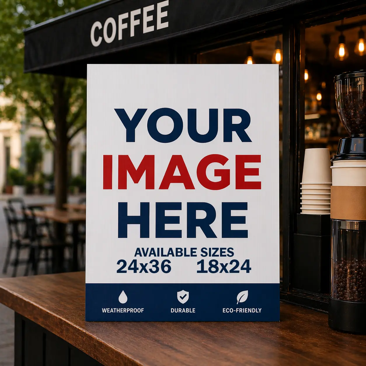 Corrugated sign for menu or payments