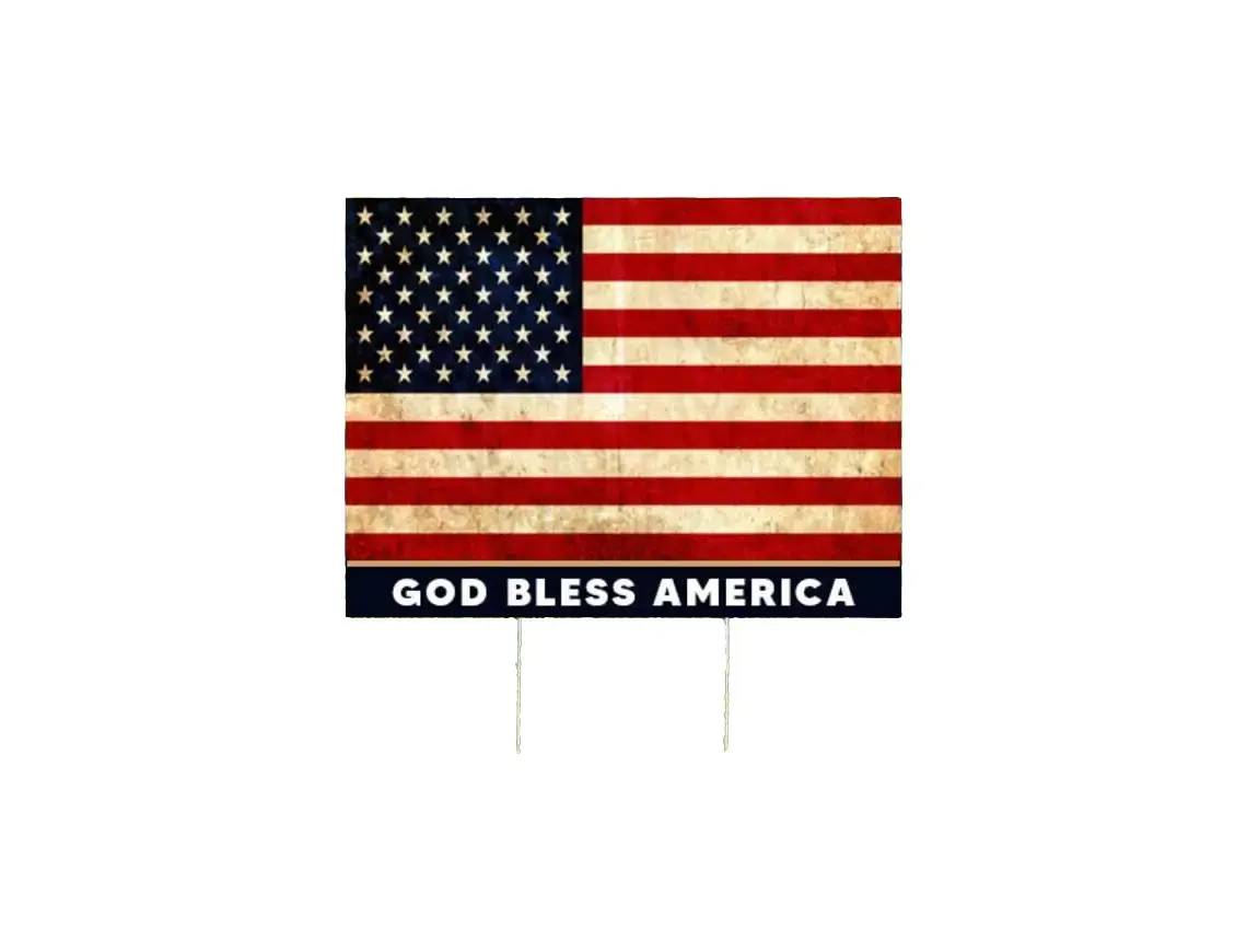 Grunge American Flag God Bless America Double Sided Yard Sign + H-Stake (Weatherproof)